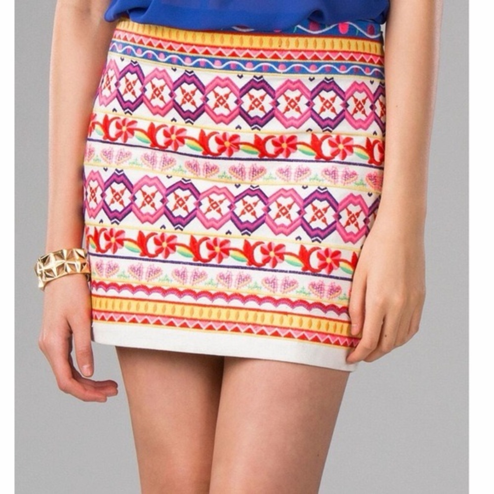 Harper Colorful Embroidered Floral Fiesta Mini Skirt
